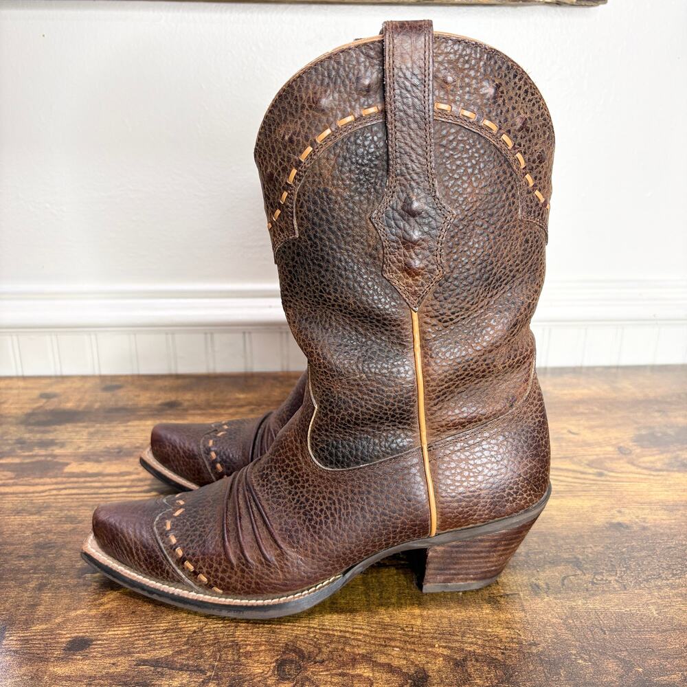 Ariat Womens Size 7.5 Dixie Western Cowboy Boots Brown Rowdy Leather Cowgirl - Picture 2 of 15